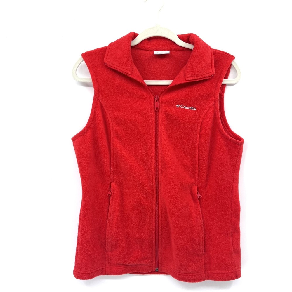 Columbia bright Red Fleece zip up vest gorpcore outdoor hiking lightweight S